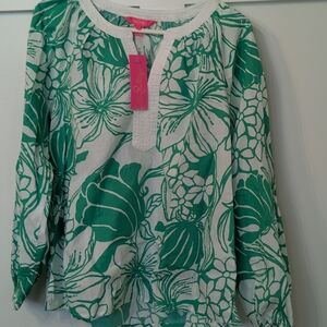 Lilly Pulitzer White and Green Floral Blouse